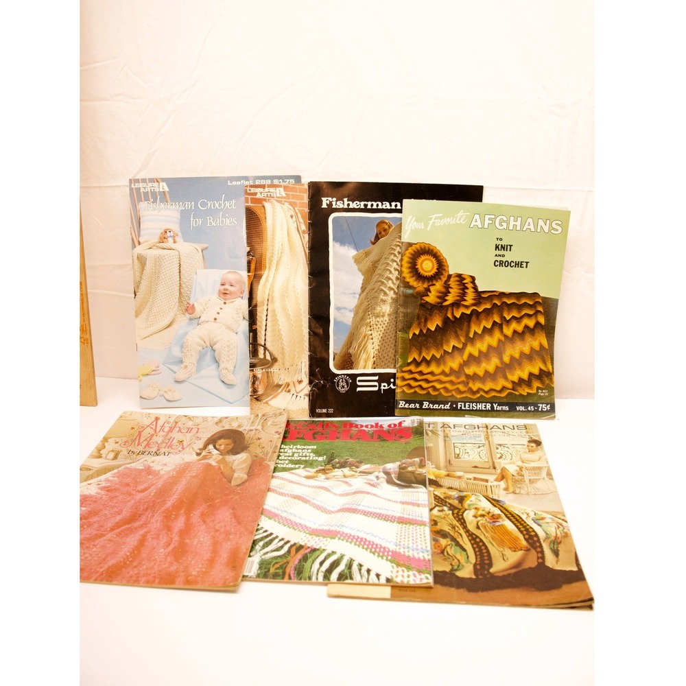 7 Vintage Afghan Crochet & Knitting Pattern Books Bernat McCall's Leisure Arts